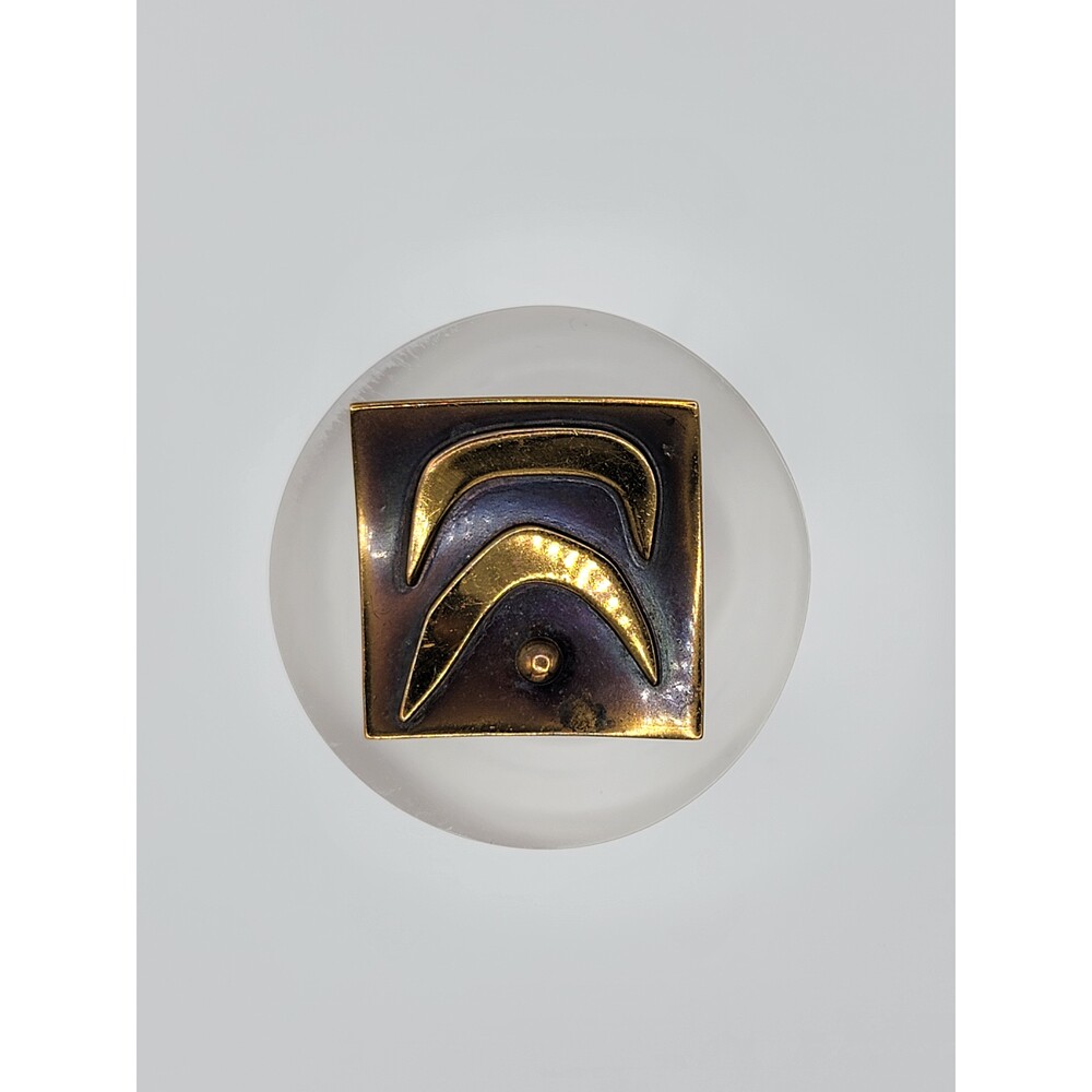 Vintage Hogan Bolas Modernist Abstract Square Gold Tone Brooch